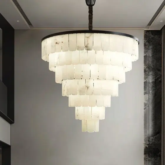 9-48 Heads Black Copper White Marble Pendant Lamp in Copper and Alabaster Marble, installed view