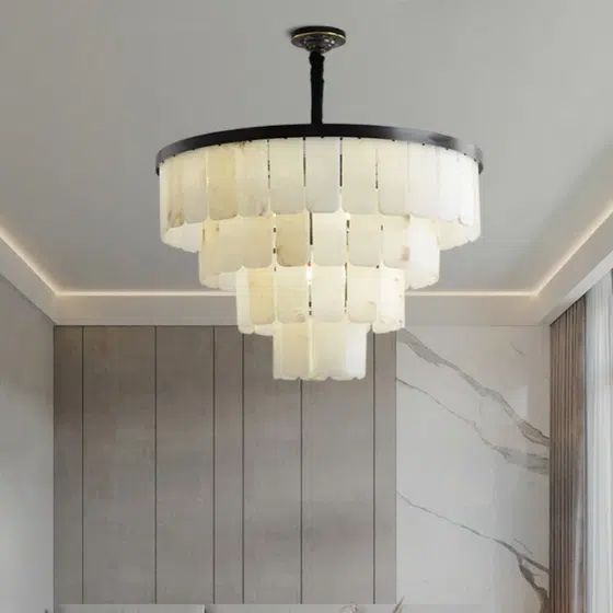 9-48 Heads Black Copper White Marble Pendant Lamp in Copper and Alabaster Marble, scale view
