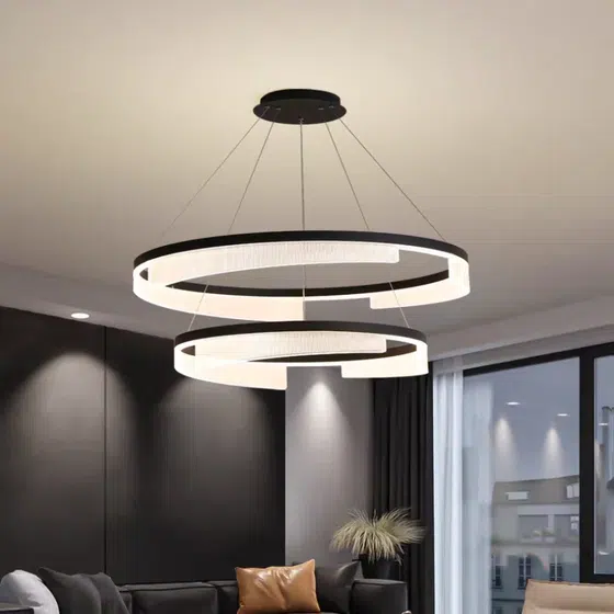 Black Gold Acrylic Round Pendant Light in Aluminum Spray Paint and Acrylic, detail view