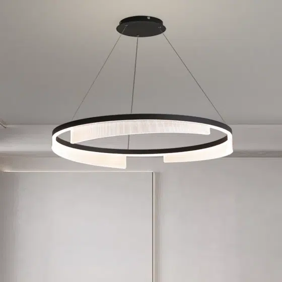 Black Gold Acrylic Round Pendant Light in Aluminum Spray Paint and Acrylic, installed view