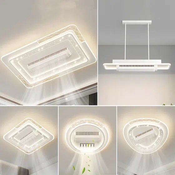 Large Wind Bladeless LED Ceiling Fan Lamp in Metal and PC and Acrylic, product photograph