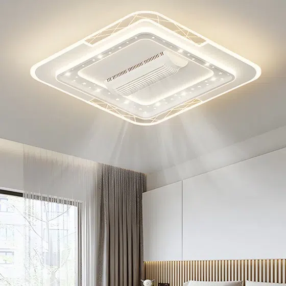 Large Wind Bladeless LED Ceiling Fan Lamp in Metal and PC and Acrylic, installed view