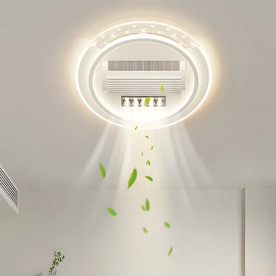 Large Wind Bladeless LED Ceiling Fan Lamp in Metal and PC and Acrylic, scale view
