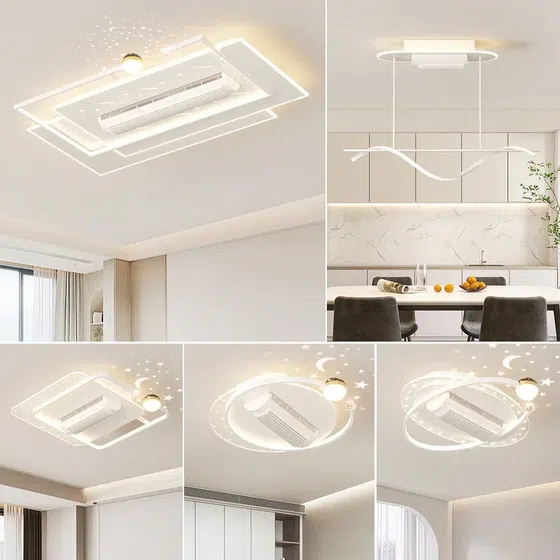 W68CM Bladeless Silent Ceiling Fan Lamp in Metal and PC and Acrylic, product photograph