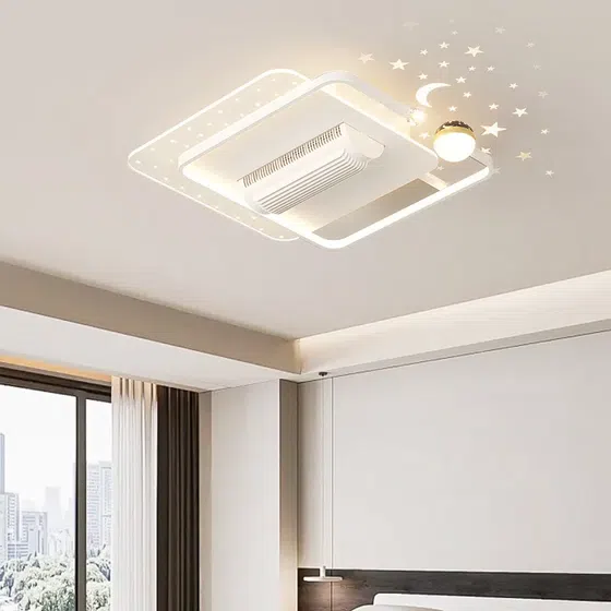 W68CM Bladeless Silent Ceiling Fan Lamp in Metal and PC and Acrylic, detail view