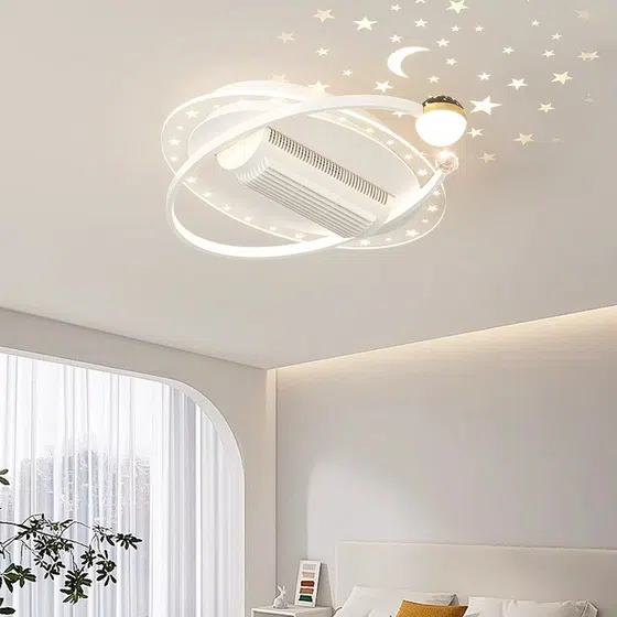 W68CM Bladeless Silent Ceiling Fan Lamp in Metal and PC and Acrylic, installed view