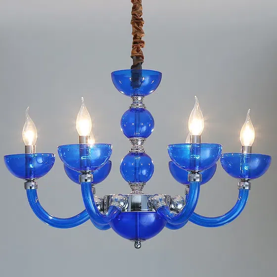 Blue Crystal Iron Glass Chandelier in Iron and Crystal and Glass, product photograph