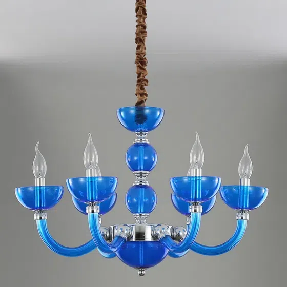 Blue Crystal Iron Glass Chandelier in Iron and Crystal and Glass, installed view