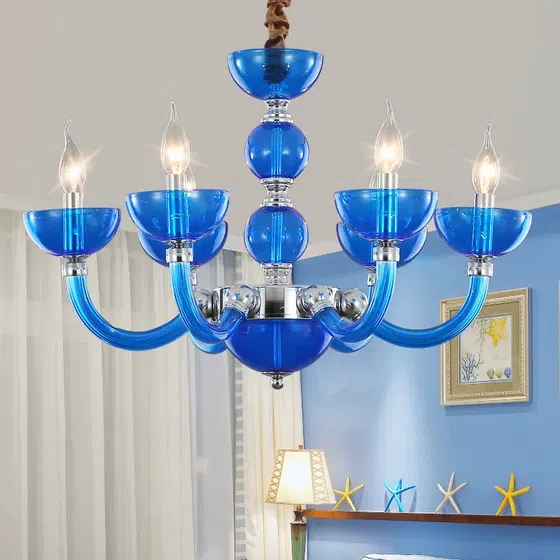 Blue Crystal Iron Glass Chandelier in Iron and Crystal and Glass, scale view