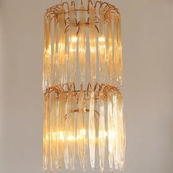 Branch Glass Chandelier Large Leaf in Copper and Glass, detail view