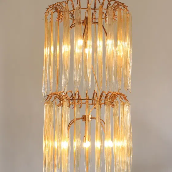 Branch Glass Chandelier Large Leaf in Copper and Glass, installed view