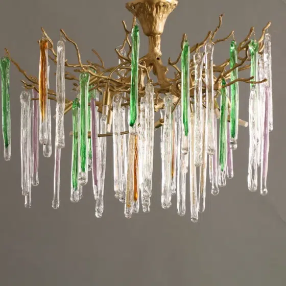 Branch Copper Glass Colorful Chandelier in Copper and Glass, detail view