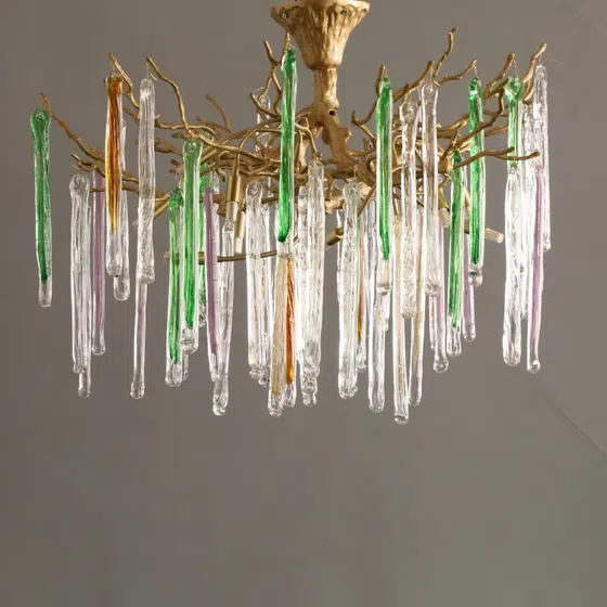 Branch Copper Glass Colorful Chandelier in Copper and Glass, scale view