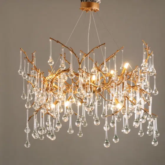 Branch TearDrop Chandelier Copper in Copper and Glass, installed view