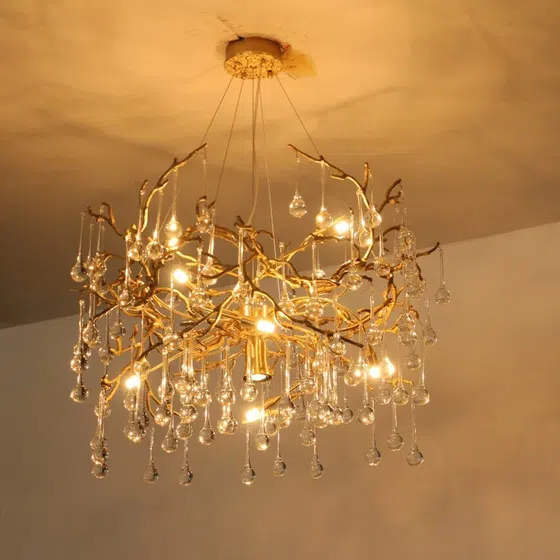 Branch TearDrop Chandelier Copper in Copper and Glass, scale view