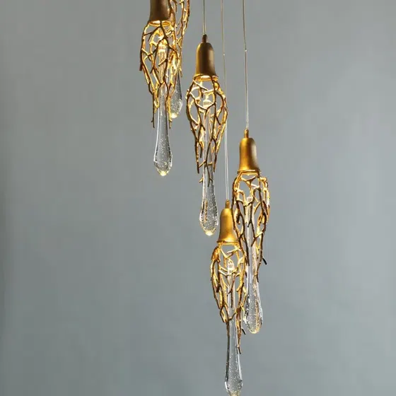 H88CM Brass Chandelier Copper Crystal in Copper and Crystal, product photograph