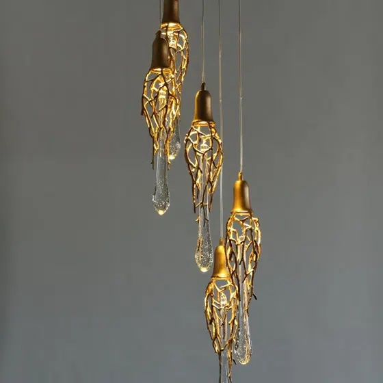 H88CM Brass Chandelier Copper Crystal in Copper and Crystal, detail view
