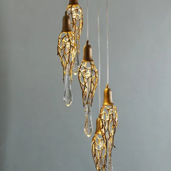 H88CM Brass Chandelier Copper Crystal in Copper and Crystal, installed view