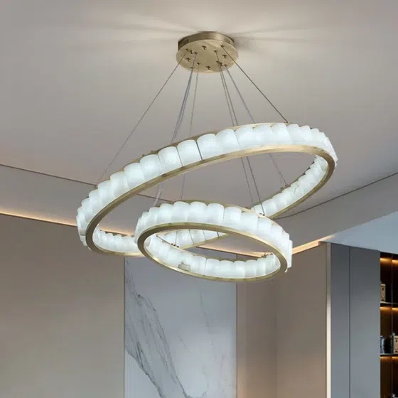 27-75 Heads Bronze White Marble Ring Pendant Lamp in Copper and Alabaster, scale view