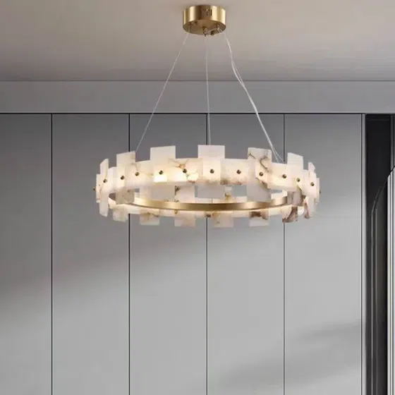 D60/80cm Bronze Copper Alabaster Pendant Light in Copper and Alabaster, installed view