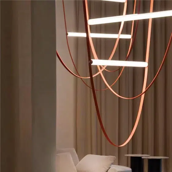 Brown Leather Belt Iron Pendant Light in Leather and Acrylic and Iron, product photograph