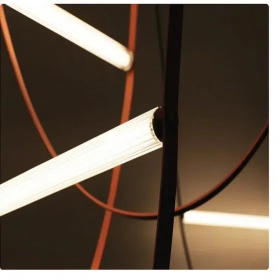 Brown Leather Belt Iron Pendant Light in Leather and Acrylic and Iron, installed view