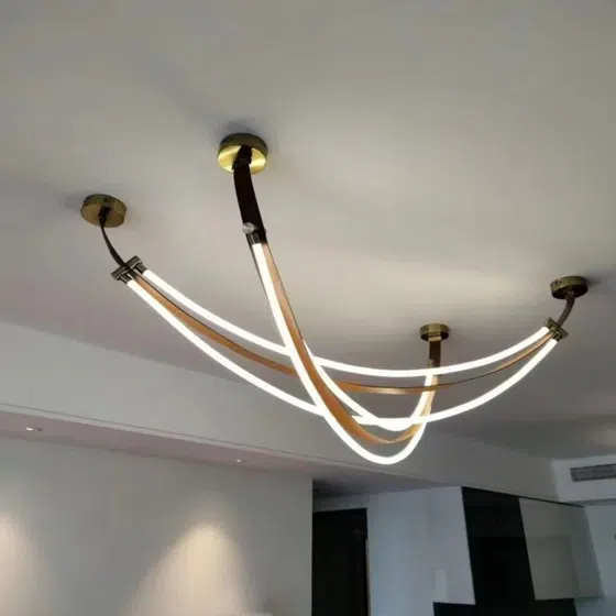 Brown White Leather Silicone Pendant Light in Leather and Silicone and Iron, product photograph