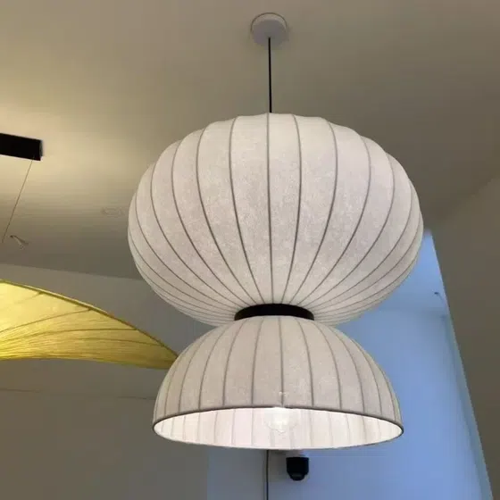 D50cm Bubble White Silk Pendant Light in Iron and Silk, installed view