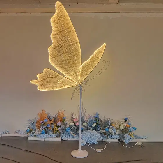 Butterfly LED Wedding Floor Lamp in Iron and Fabric, detail view