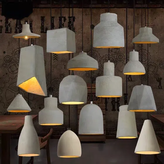 Cement LED Hanging Pendant Lamp in Cement, product photograph