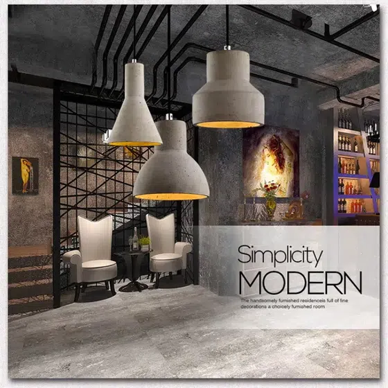 Cement LED Hanging Pendant Lamp in Cement, installed view