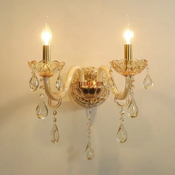 Champagne Glass Crystal Wall Lamp in Glass and Iron and Crystal, detail view
