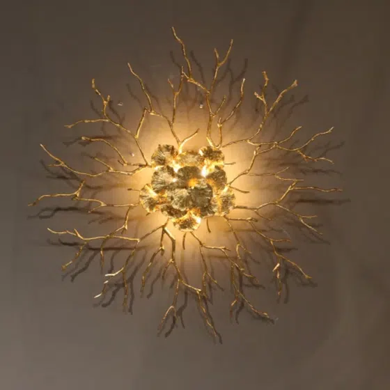 Gold Leaf Flower Branch LED Chandelier in Copper, product photograph
