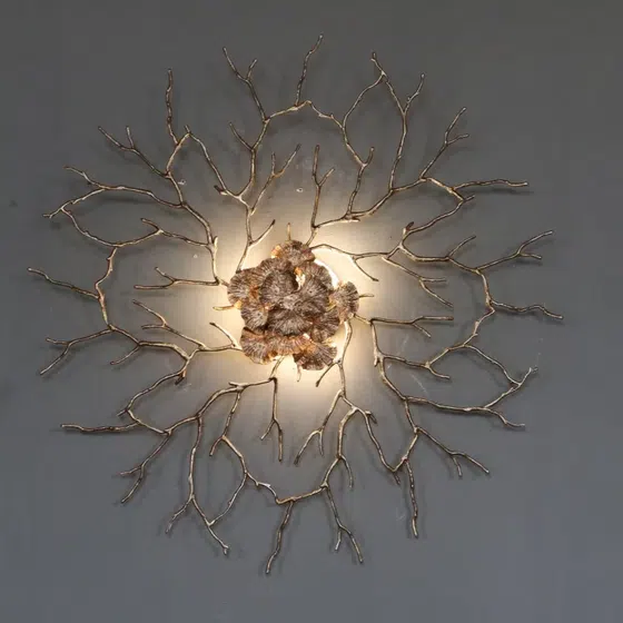 Gold Leaf Flower Branch LED Chandelier in Copper, scale view