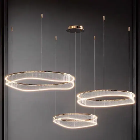 Circle Ring Transparent Acrylic Pendant Light in Aluminum Plating and Acrylic, detail view