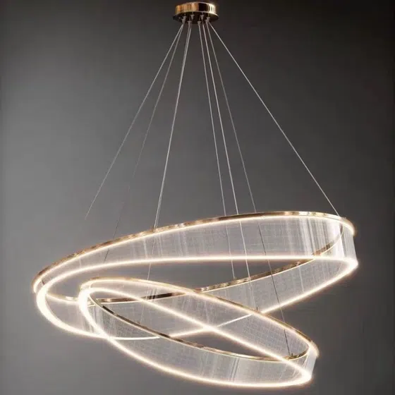 Circle Ring Transparent Acrylic Pendant Light in Aluminum Plating and Acrylic, installed view