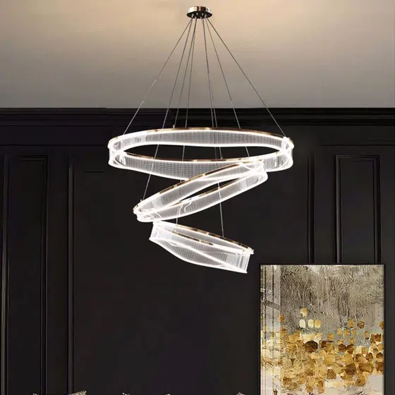 Circle Ring Transparent Acrylic Pendant Light in Aluminum Plating and Acrylic, scale view
