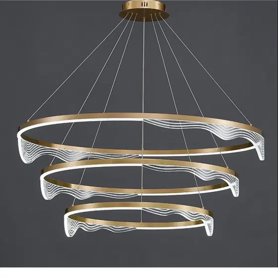 Circle Ring Black Gold Pendant Lamp in Aluminum Spray Paint and Acrylic, detail view