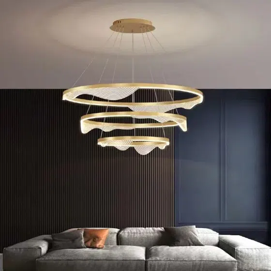 Circle Ring Black Gold Pendant Lamp in Aluminum Spray Paint and Acrylic, installed view