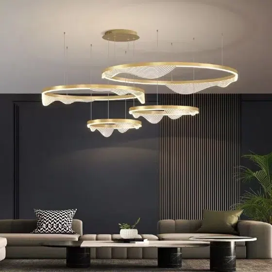 Circle Ring Black Gold Pendant Lamp in Aluminum Spray Paint and Acrylic, scale view