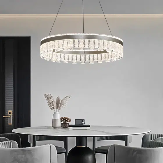 Circle Shape Acrylic Pendant Light in Aluminum and Acrylic, product photograph