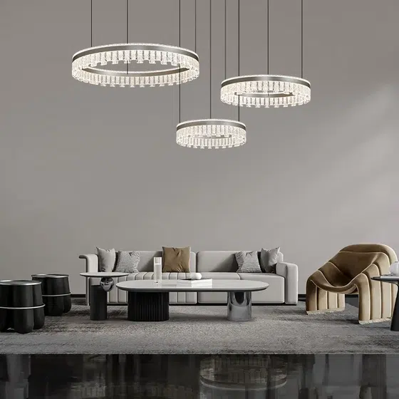 Circle Shape Acrylic Pendant Light in Aluminum and Acrylic, detail view