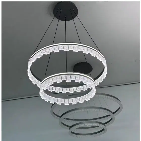 Circle Shape Acrylic Pendant Light in Aluminum and Acrylic, scale view