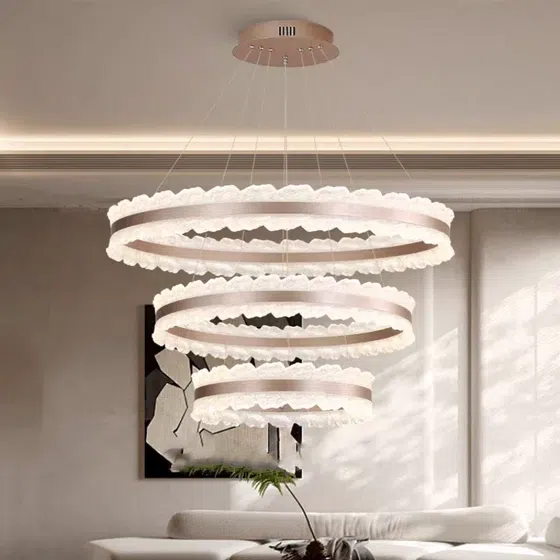 Circle Ceiling Acrylic Pendant Light in Aluminum and Acrylic, product photograph