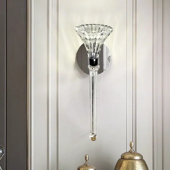 Clear Glass Crystal Wall Light in Stainless Steel and Hardware and Glass/Crystal, detail view