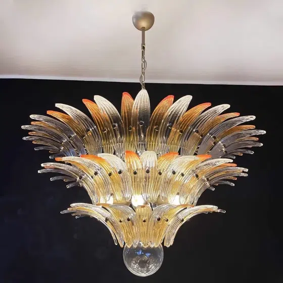 Amber Clear Pink White Glass Pendant Lamp in Iron Plating and Glass, product photograph