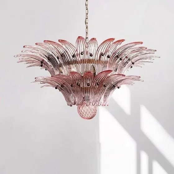 Amber Clear Pink White Glass Pendant Lamp in Iron Plating and Glass, detail view
