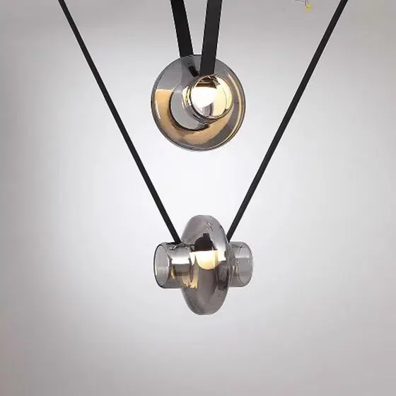 Clear Frosted Smoke Grey Belt Glass Pendant Light in Belt and Glass, detail view