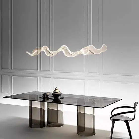 Clear Gold Wave Acrylic Pendant Lamp in Aluminum and Acrylic, product photograph