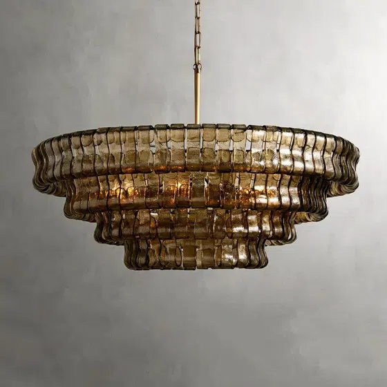 E14 Clear Smoke Grey Glass Pendant Light in Iron Plating and Glass, product photograph